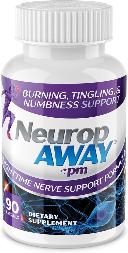 NeuropAWAY Nerve Support PM, with R-Alpha Lipoic Acid to Help Provide Nerve Relief in as Little as 5 Days, Acetyl-L-Carnitine, Theanine, Melatonin, and Methylcobalamin, 90 Capsules