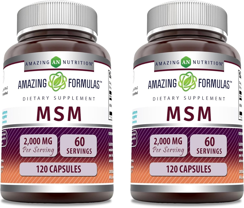 Amazing Formulas MSM (Methylsulfonylmethane) Supplement | 2000 Mg Per Serving | Capsules | Non-GMO | Gluten Free | Made in USA (2 Pack, 120 Count)