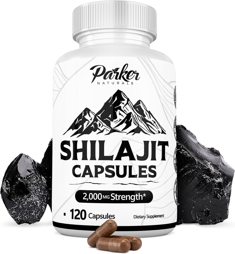Parker Naturals Καθαρές κάψουλες Shilajit των Ιμαλαΐων, 2000 mg Δύναμη Shilajit Resin και Fulvic Acid Supplement, Vegan και Gluten-free κάψουλες, 120 Count