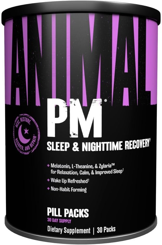 Animal PM - Βοήθεια για τον ύπνο για ενήλικες μη-Habit Forming Relaxer and Mood Support with Melatonin, L-Theanine, Zylaria, Zinc, Magnesium, Vitamin B6, GABA + AKG Anabolic Stack Supply, 30 Count