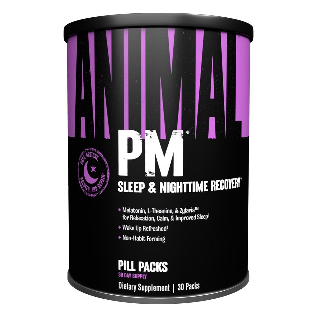 Animal PM - Βοήθεια για τον ύπνο για ενήλικες μη-Habit Forming Relaxer and Mood Support with Melatonin, L-Theanine, Zylaria, Zinc, Magnesium, Vitamin B6, GABA + AKG Anabolic Stack Supply, 30 Count