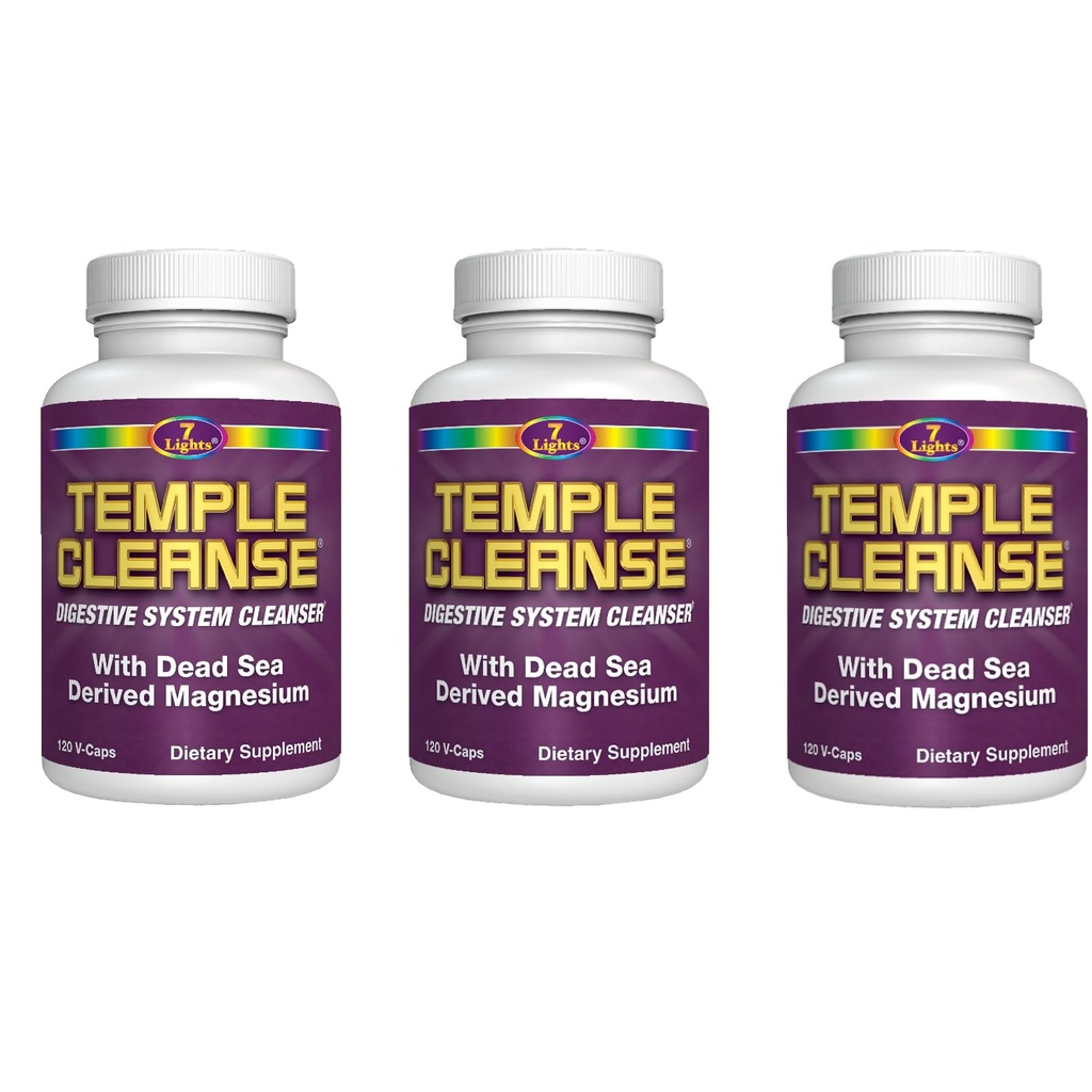 7 Lights Cleanse Temple 3-Pack Special, Magnesium, Oxygen-based Colon Cleanse Detox, Relieves Occasional Constipation with No Gas or Bloating, Body Detox and Cleanse for Women & Men