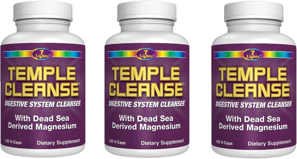 7 Lights Cleanse Temple 3-Pack Special, Magnesium, Oxygen-based Colon Cleanse Detox, Relieves Occasional Constipation with No Gas or Bloating, Body Detox and Cleanse for Women & Men