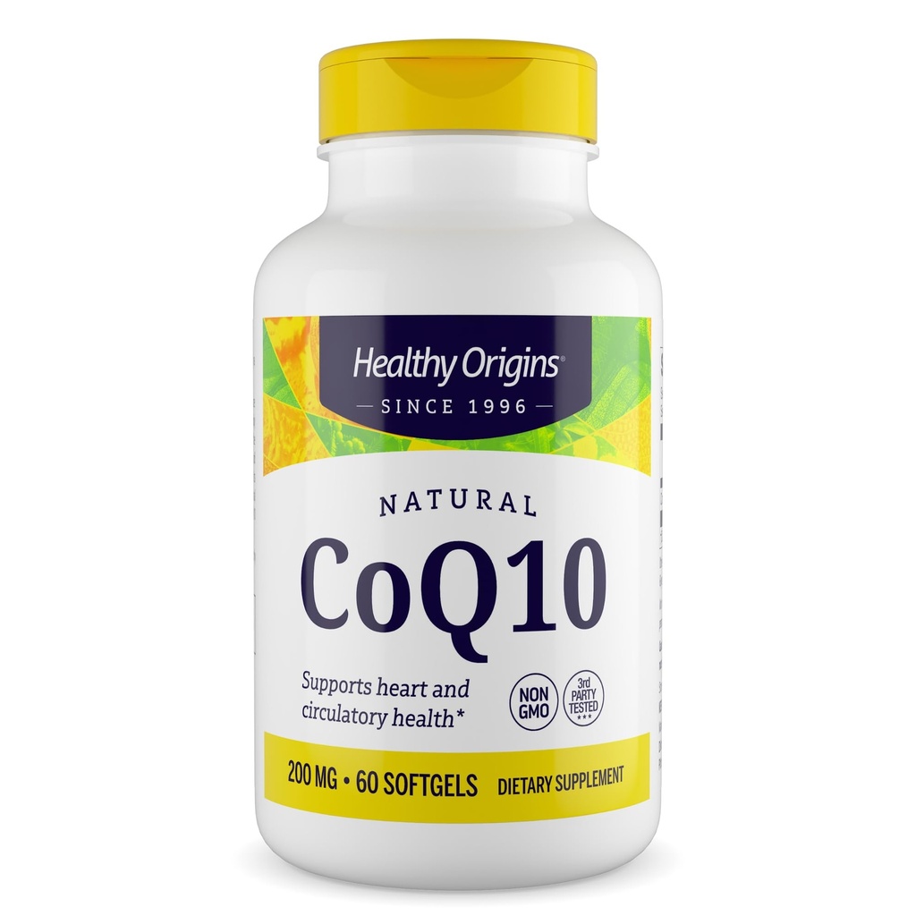 Healthy Origins® CoQ10 200 mg – Φυσικό trans-ισομερές Ubiquinone – Ζυμωμένη ζύμη, υποστηρίζει την υγεία της καρδιάς & κυτταρική ενέργεια – μη GMO 60 Softgels