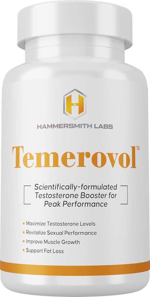 Temerovol - Ανδρικό συμπλήρωμα - Ενισχύει την ενέργεια, τη δύναμη & Libido - Lean Muscle Builder, 60 κάψουλες - 1 μπουκάλι