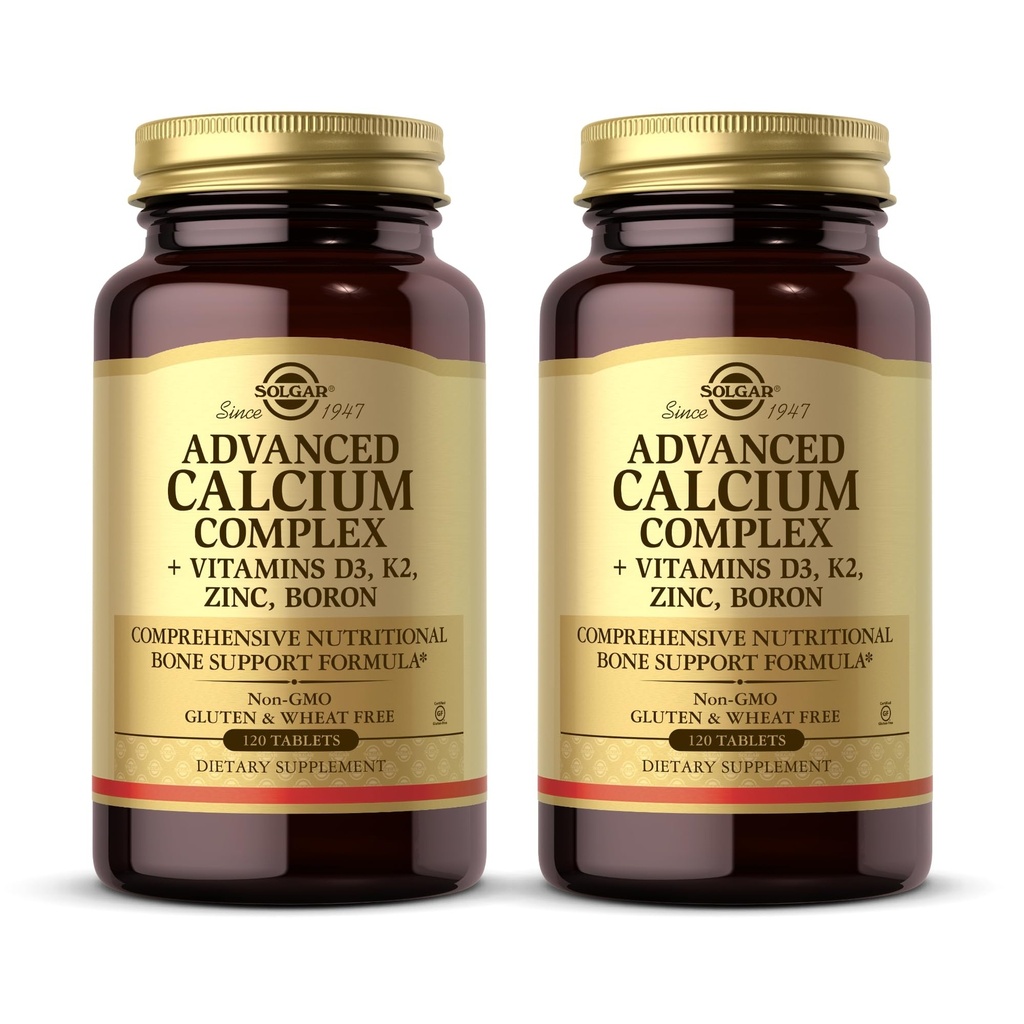 Solgar Advanced Calcium Complex - 120 δισκία, Συσκευασία των 2 - με ψευδάργυρο, βόριο, βιταμίνες D3 & K2 - Μη ΓΤΟ, Χωρίς γλουτένη, Χωρίς γαλακτοκομικά - 60 Σύνολο Σερβιρίσματος