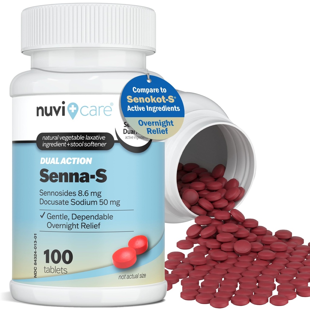 Senna Plus Laxative Stool Softener - Docusate Sodium (50mg) Αποσκληρυντής Στολών με διεγερτικό Laxative Sennosides (8, 6mg) - Σύγκριση με Senokot- S για Περιστασιακή Δυσκοιλιότητα * (100 Tablets)