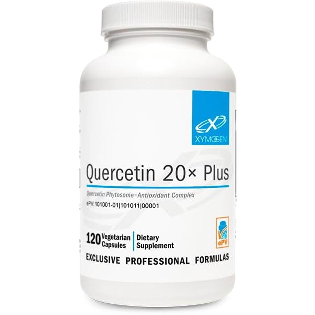 XYMOGEN Quercetin 20× Plus - Quercetin Συμπληρώματα - Σύμπλεγμα με βιταμίνη C, N-Acetyl-L-Cysteine & Nettles - Formated for αναπνευστική υποστήριξη - Vegan & Gluten-free (120 κάψουλες)