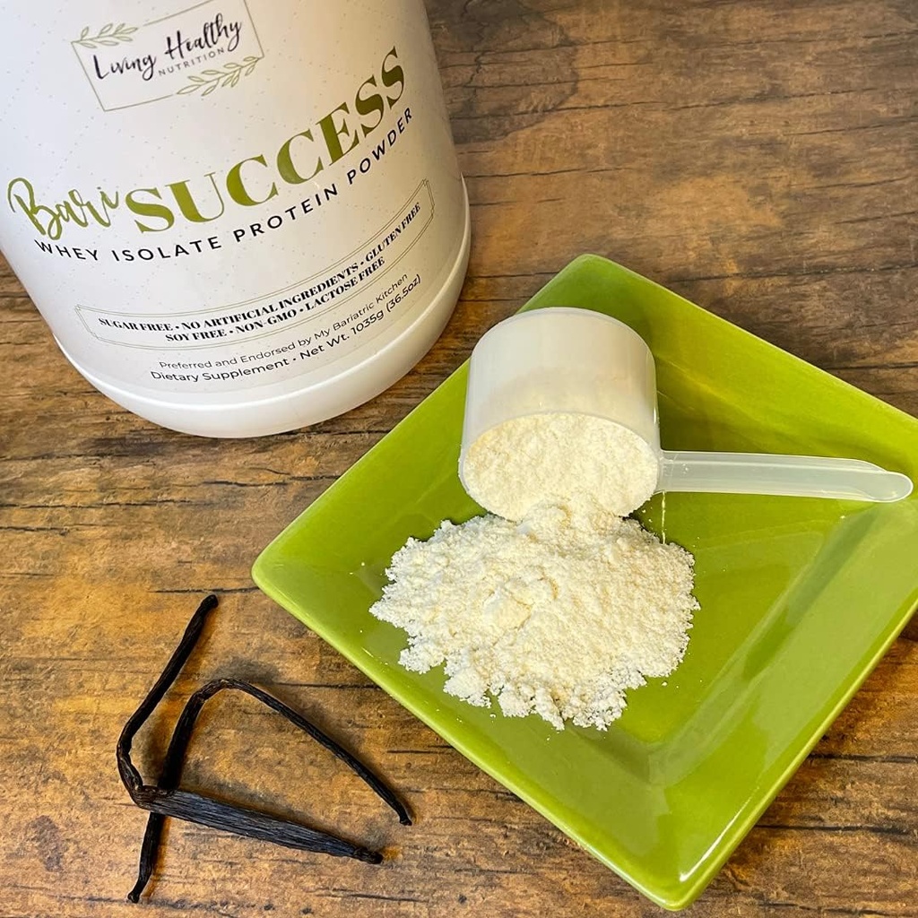 BariSuccess Vanilla Whey Isolate Protein Powder - 30g Protein, 30 Servings/Container - Free of Fat, Sugar, Gluten, Soy & Lactose - Low Carb Bariatric Meal Replacement Protein