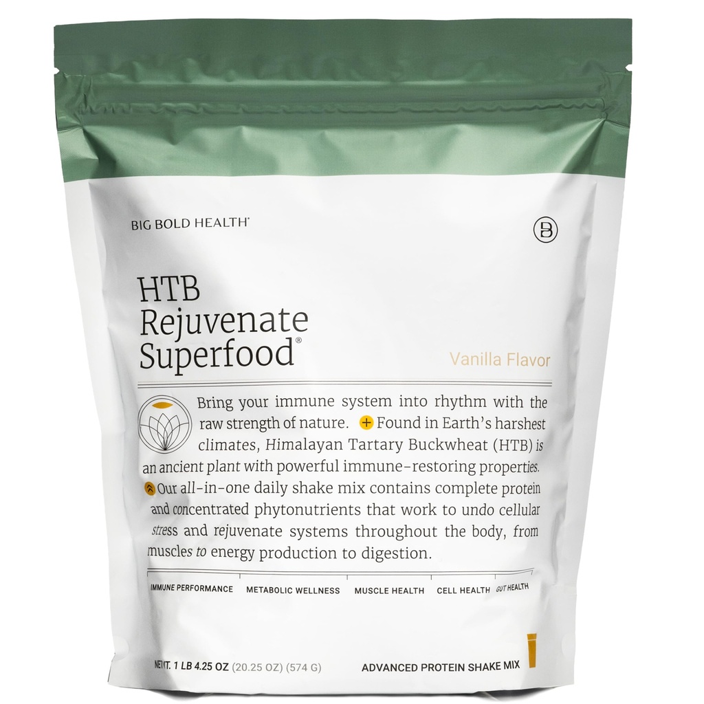 BIG BOLD ΥΓΕΙΑ HTB Rejuvenate Superfood Plant-based Protein Powder ⏐ Ταρτάρειο Buckwheat Ιμαλαΐων με Πολυφαινόλες & 17g Πρωτεΐνη ⏐ Υποστήριξη ούρων & Ανοσολογική Ισορροπία (Vanilla Flavor)
