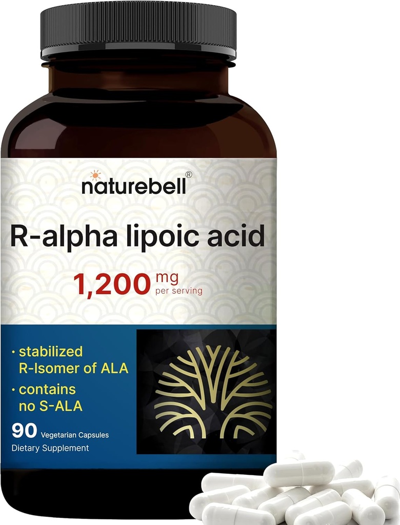 NatureBell R-Alpha Lipoic Acid, 1,200mg, 90 Veggie Capsules | Pure Stabilized R-ALA Only | High Absorption & Antioxidant Support | No S-ALA | Non-GMO, Gluten-Free