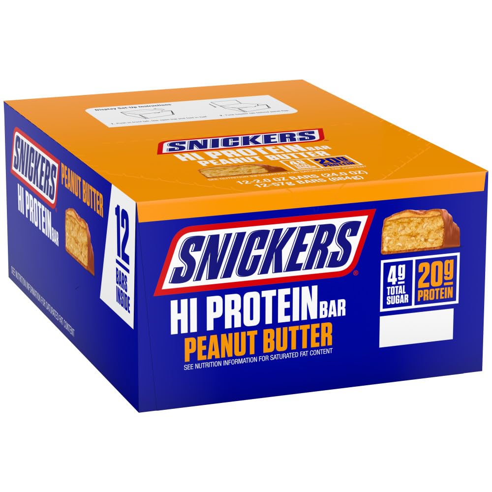 SNIKERS Hi Protein Bar - Φυστικοβούτυρο & Καραμέλ, 2.0 oz, Συσκευασία των 12, Υψηλής πρωτεΐνης, Υγιής για Ενήλικες