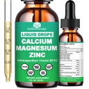Calcium Magnesium Zinc Liquid Drops with Vitamin D3 K2, High Potency Calcium Magnesium Supplement w/Magnesium Complex, Zinc, Theanine丨Gluten Free丨 for Immune, Bone,Muscle, Mood & Sleep Support