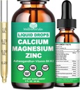 Calcium Magnesium Zinc Liquid Drops with Vitamin D3 K2, High Potency Calcium Magnesium Supplement w/Magnesium Complex, Zinc, Theanine丨Gluten Free丨 for Immune, Bone,Muscle, Mood & Sleep Support