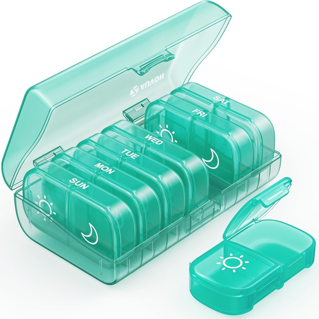 AUVON XL Weekly Pill Organizer 2 φορές την ημέρα, κουτί χάπια 7 ημέρα με μία πλευρά μεγάλα ανοίγματα για εύκολη χρήση, Cyan AM PM υπόθεση χάπι για τη φαρμακευτική αγωγή, βιταμίνες, ιχθυέλαια, συμπληρώματα
