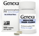 Genexa Clean Acetaminophen PM 500mg Extra Strength, Dye Free Pain Reliever, Nighttime Sleep Aid, Fever Reducer, 0% Τεχνητές Πρόσθετες, Ανακουφίζει Κεφαλαλγία, Πόνος στην πλάτη, Ελαφρύς Αρθρίτιδα, 100 δισκία
