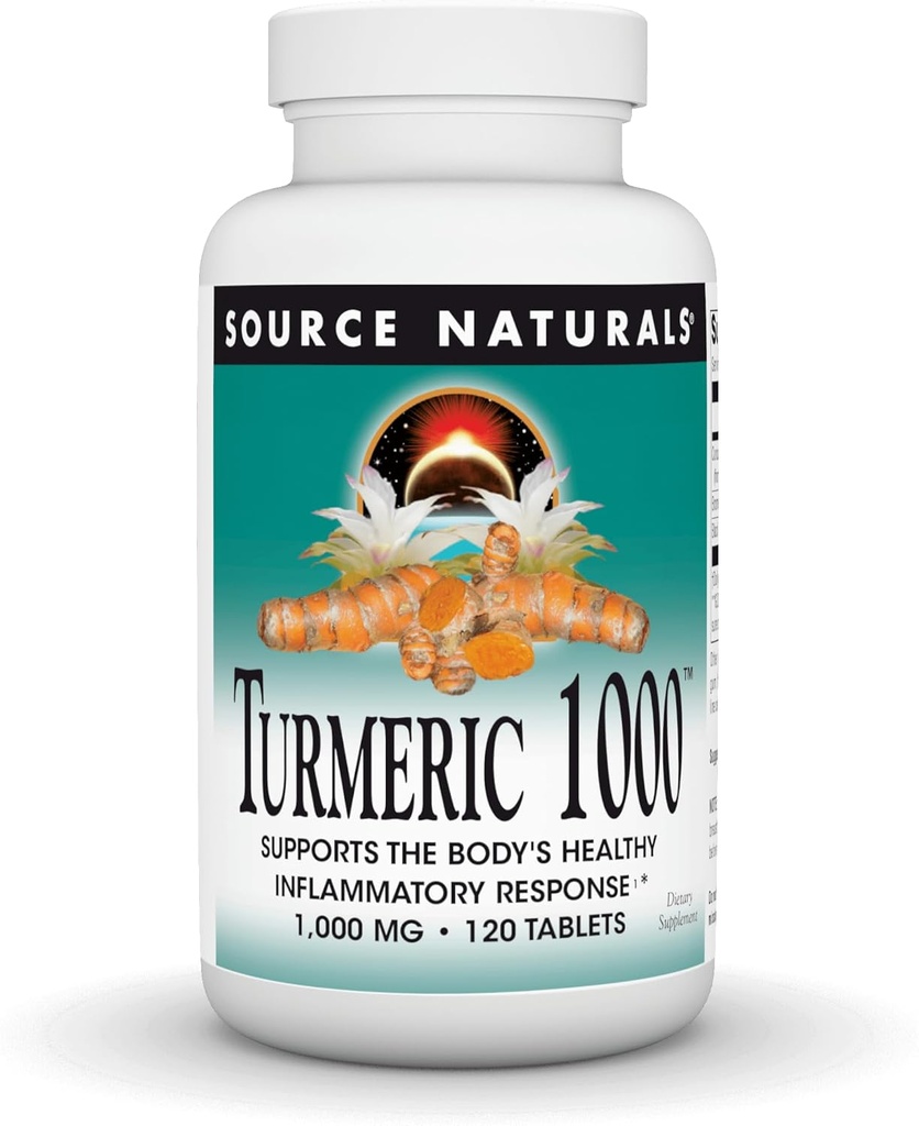 Source Naturals Turmeric 1000, Υποστηρίζει την Υγιή Φλεγμονώδη Ανταπόκριση του Σώματος *, 1000mg - 120 δισκία