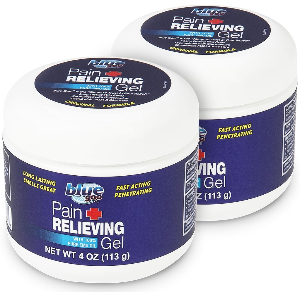 Blue Goo Pain Relieving Gel – για πλάτη, λαιμό, μυς και πόνο αρθρώσεων, γρήγορη ψύξη και καταπραϋντική ανακούφιση με 100% καθαρό λάδι Emu, 4 oz (2 Pack)