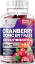Cranberry Gummies 50:1 Cranberry Extract - Ουροκολλητική υποστήριξη Made with 25,000mg, Helps Cleanse & Protect, Cran Berry Gummy συμπλήρωμα + βιταμίνη C, Μασώμενα χάπια Cran για γυναίκες - 120 Gummies