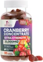 Cranberry Gummies 50:1 Cranberry Extract - Ουροκολλητική υποστήριξη Made with 25,000mg, Helps Cleanse & Protect, Cran Berry Gummy συμπλήρωμα + βιταμίνη C, Μασώμενα χάπια Cran για γυναίκες - 120 Gummies