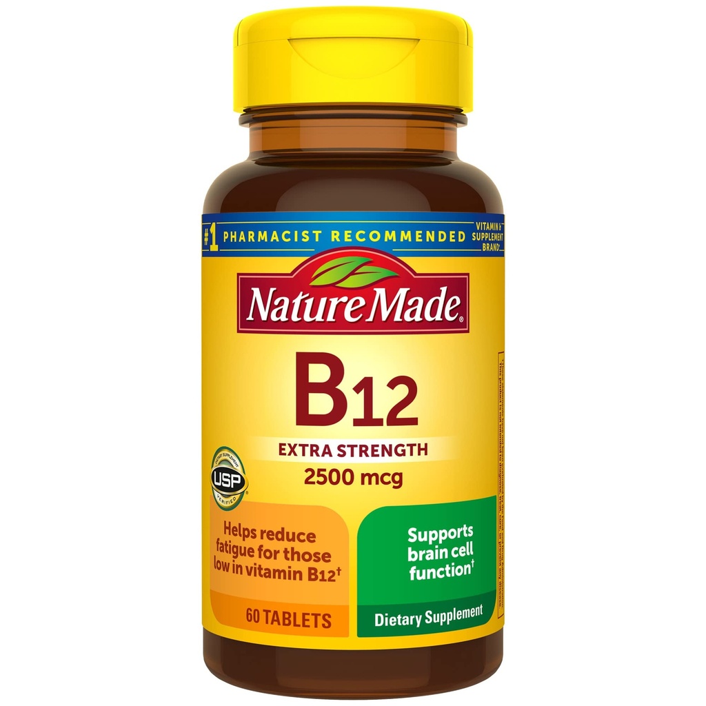 Nature Made Extra Strength Vitamin B12 2500 mcg, Συμπλήρωμα διατροφής για την υποστήριξη του μεταβολισμού ενέργειας, 60 δισκία, 60 ημέρες προσφοράς