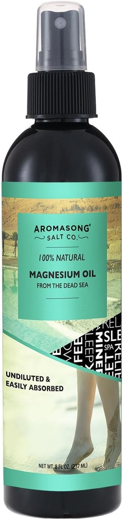 Aromasong Magnesium Spray - Extra Strength (23mg σε κάθε Spritz) 8 Oz Refill Bottle, Φυσικό και Καθαρό Μαγνήσιο Oil Spray - Made in The USA - for Leg Discomfort and Promotes a Calm Sleep