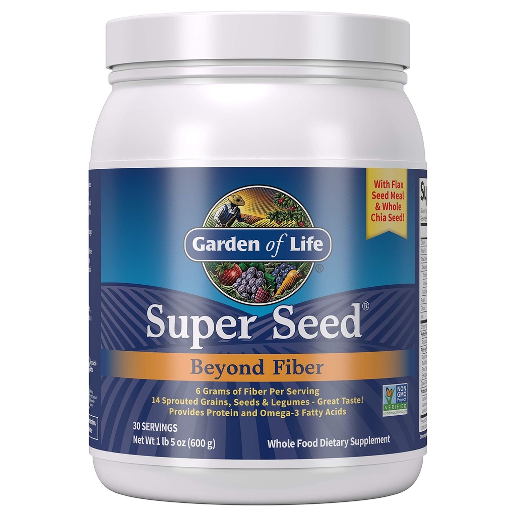 Κήπος Ζωής Super Seed - Χορτοφαγικά Ολόκληρο συμπλήρωμα ινών τροφίμων με πρωτεΐνη και Ωμέγα 3, 5oz (600g) σκόνη
