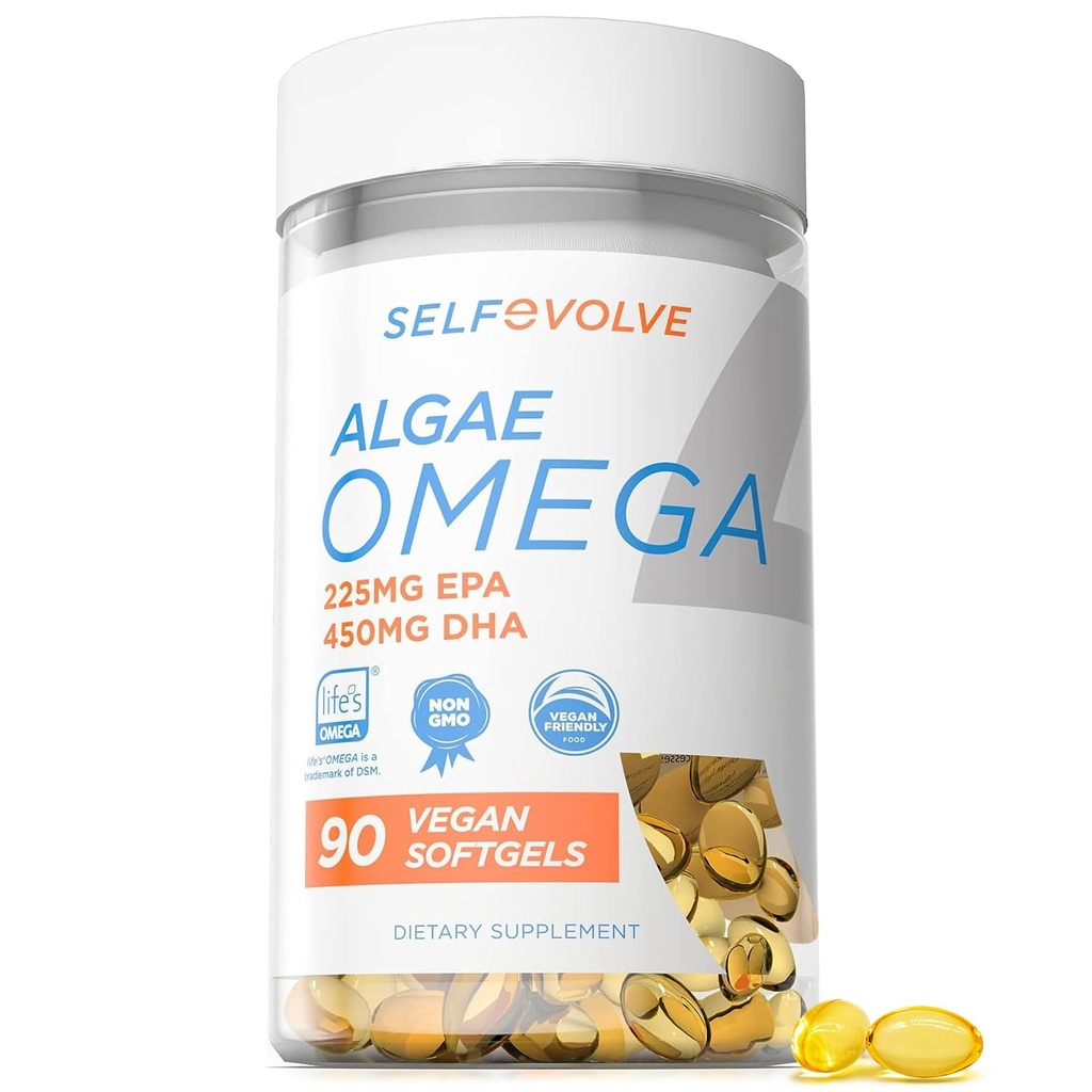 Algae Omega 3 1.500mg - Vegan συμπλήρωμα με πατέντα ζωής Ωμέγα 3 - υψηλή δόση EPA & DHA - Καλύτερα από το ιχθυέλαιο - Υποστηρίζει την καρδιά, τον εγκέφαλο, κοινή υγεία - 90 Vegan Softgels