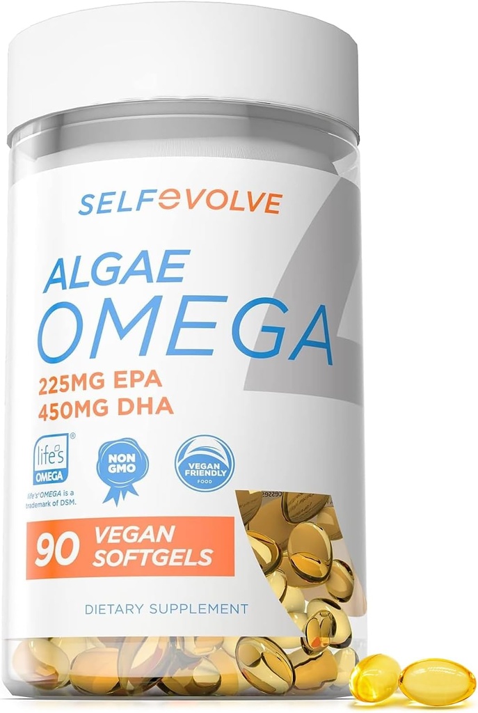 Algae Omega 3 1.500mg - Vegan συμπλήρωμα με πατέντα ζωής Ωμέγα 3 - υψηλή δόση EPA & DHA - Καλύτερα από το ιχθυέλαιο - Υποστηρίζει την καρδιά, τον εγκέφαλο, κοινή υγεία - 90 Vegan Softgels