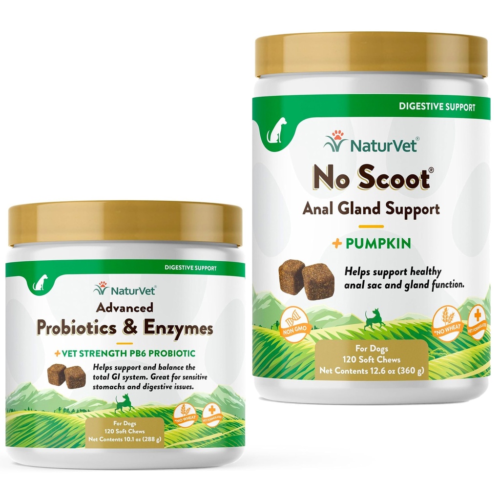 NaturVet Advanced Probiotics, Healthy Enzymes και PB6 Probiotic συμπλήρωμα για τα σκυλιά σας Στομάχι, 120 μαλακά μάσημα & Όχι Scoot για τα σκυλιά - 120 μαλακά μάσημα - Υποστηρίζει Υγιεινή λειτουργία πρωκτικό γλάρο & Bowel