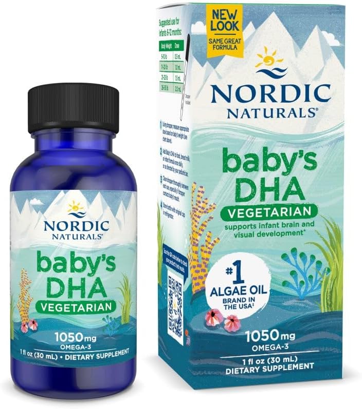 Nordic Naturals Baby’s DHA Vegetarian, Unflavored - 1050 mg Plant-Based Omega-3-1 oz - Supports Brain & Vision Development in Babies - Non-GMO, Vegan - 15 Servings
