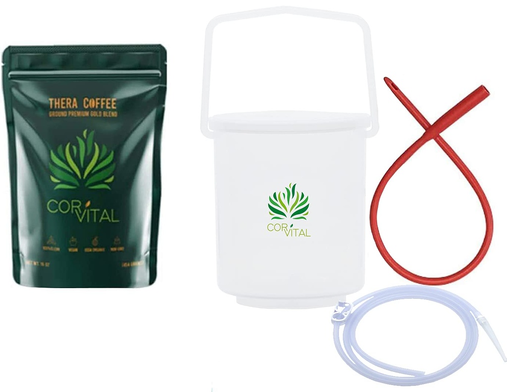 Kinema Kit για τον καθαρισμό του παχέος εντέρου με 1 LB Enema Coffee - Gerson Εγκεκριμένο Home Kit Emema Kit - Kit Kinema Bucket - Θεραπεία Ψητό καφέ Detox Cleanse - Enema Coffee Organic