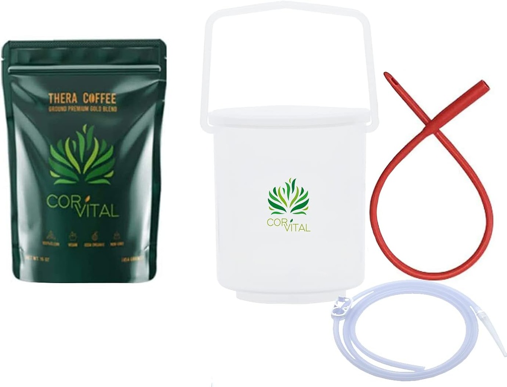Kinema Kit για τον καθαρισμό του παχέος εντέρου με 1 LB Enema Coffee - Gerson Εγκεκριμένο Home Kit Emema Kit - Kit Kinema Bucket - Θεραπεία Ψητό καφέ Detox Cleanse - Enema Coffee Organic