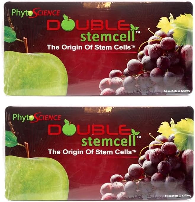 2X Phytoscience Double Stem Cell Anti Aging Supplement Acai Berry Extract Blueberry Reduce Wrinkles Pores Pimples Fine Lines Skin Texture (14 Sachets/Pack)