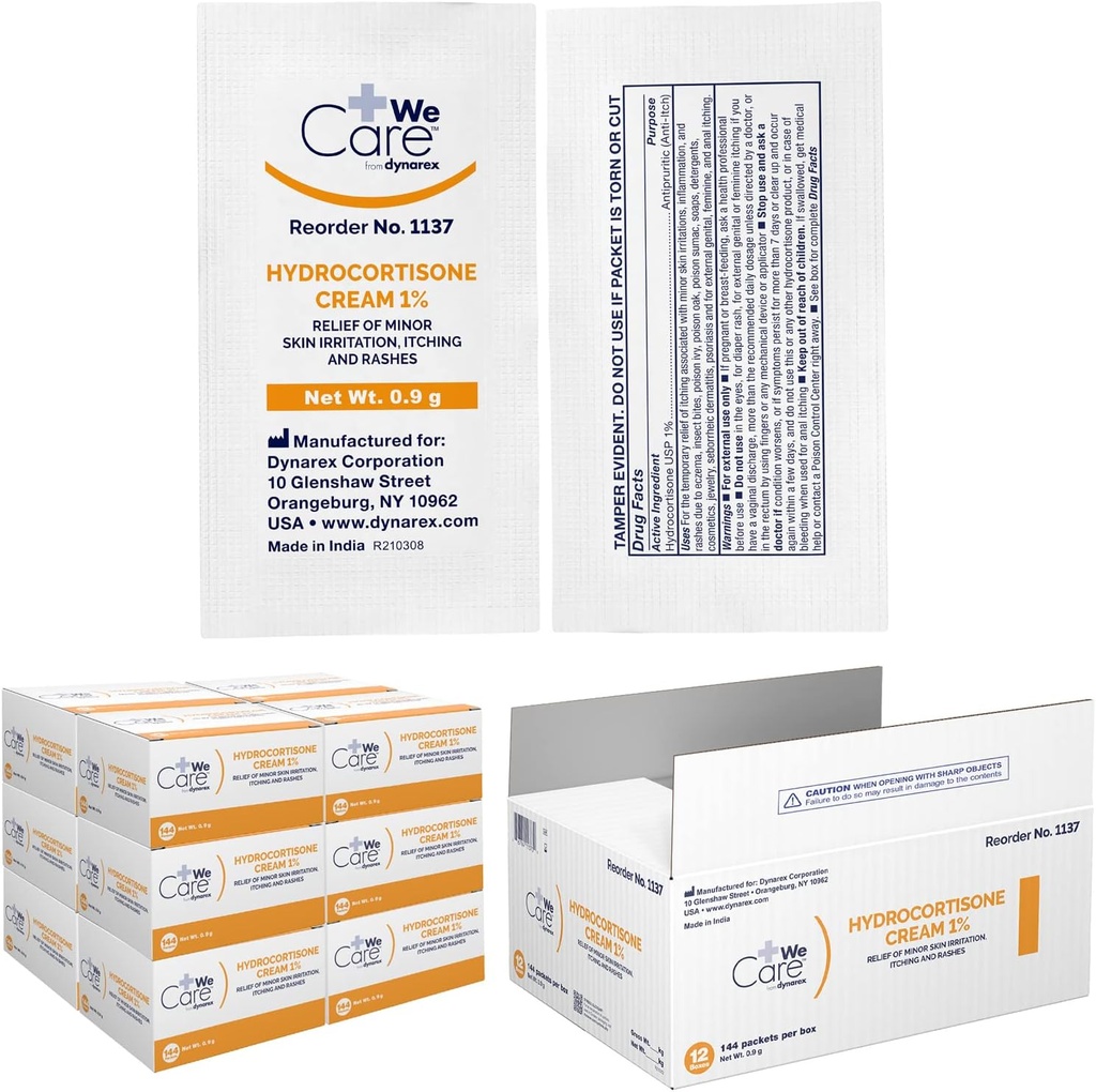 Dynarex Hydrocortisone Cream - Topical Anti-Itch Hydrocortisone Ointment for Προσωρινή Ανακούφιση Ελαχίστων Δερμάτων, Εξάνθημα, Ερεθισμός - Φορητό, Εύκολο στην Εφαρμογή, για Εξωτερική Χρήση Μόνο - .9g Πακέτο