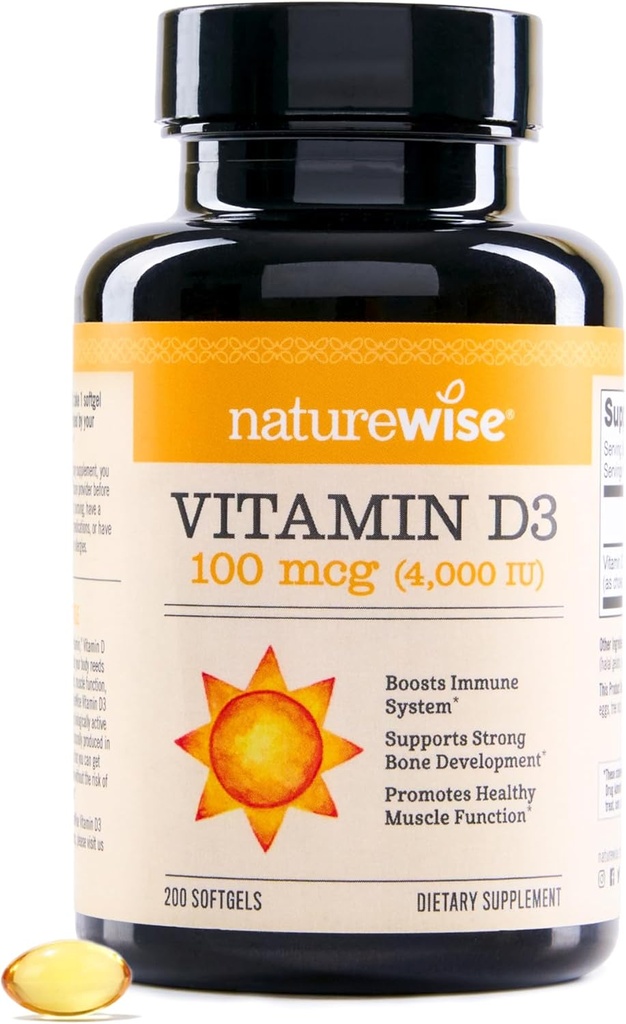 NatureWise Vitamin D3 4000iu (100 mcg) 200-Ημέρα προσφοράς για την υποστήριξη του ανοσοποιητικού, υγιής λειτουργία των μυών, και την υγεία των οστών - Μη ΓΤΟ, Χωρίς γλουτένη σε οργανικό επιπλέον παρθένο ελαιόλαδο, (Mini Softgel), 200 Count