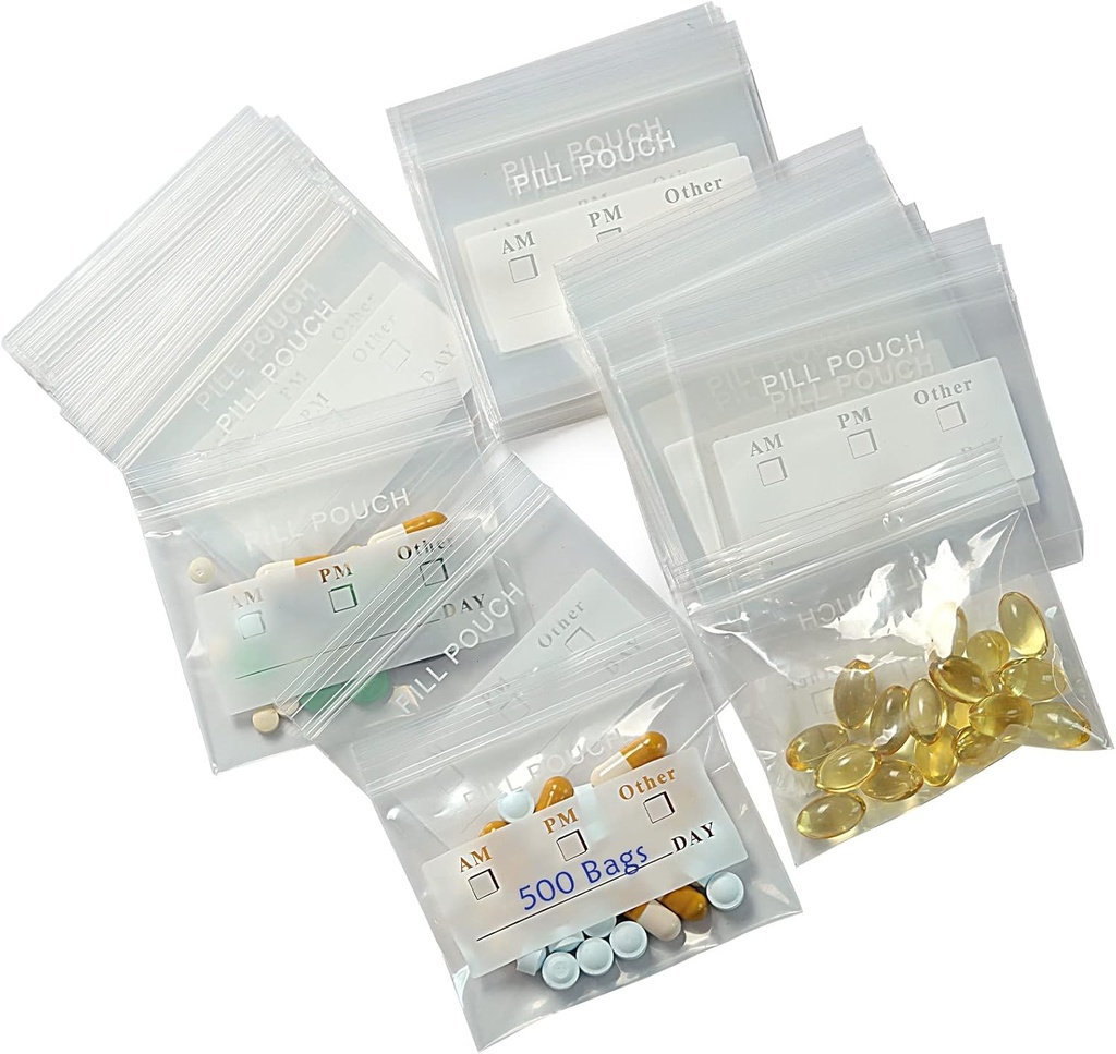 500 Packs 6 Mil Sturdy Pill Bags BPA Free Pill Pouches 3 x 2.75 Inch Portable Light Weight Handy Small Ziplock Plastic Bags for Travel Pill Organizer, Jewelry and Small Craft Pieces and Easy to Use