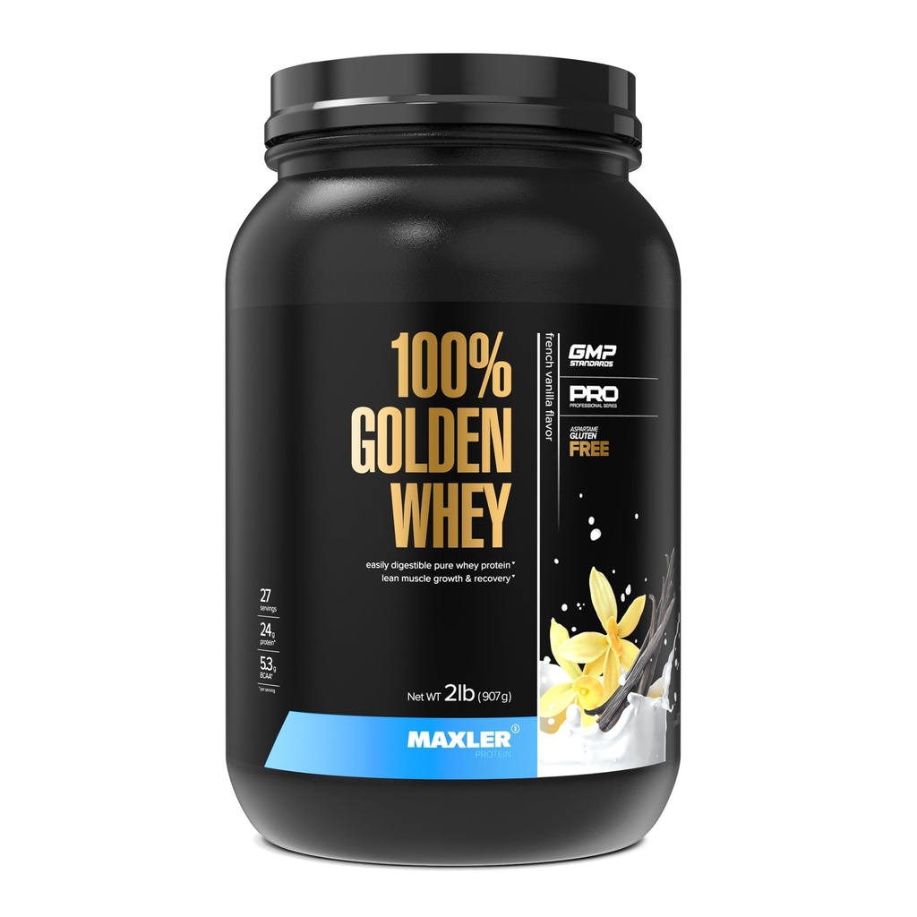 Maxler 100% Χρυσή πρωτεΐνη ορού γάλακτος - 24g πρωτεΐνης ανά σερβίρισμα - Premium σκόνη πρωτεΐνης ορού γάλακτος για την προ μετά την προπόνηση - Fast-Absorbing συμπύκνωμα Whey Isolate Hydrolysate Blend - Γαλλική πρωτεΐνη βανίλια 2lb