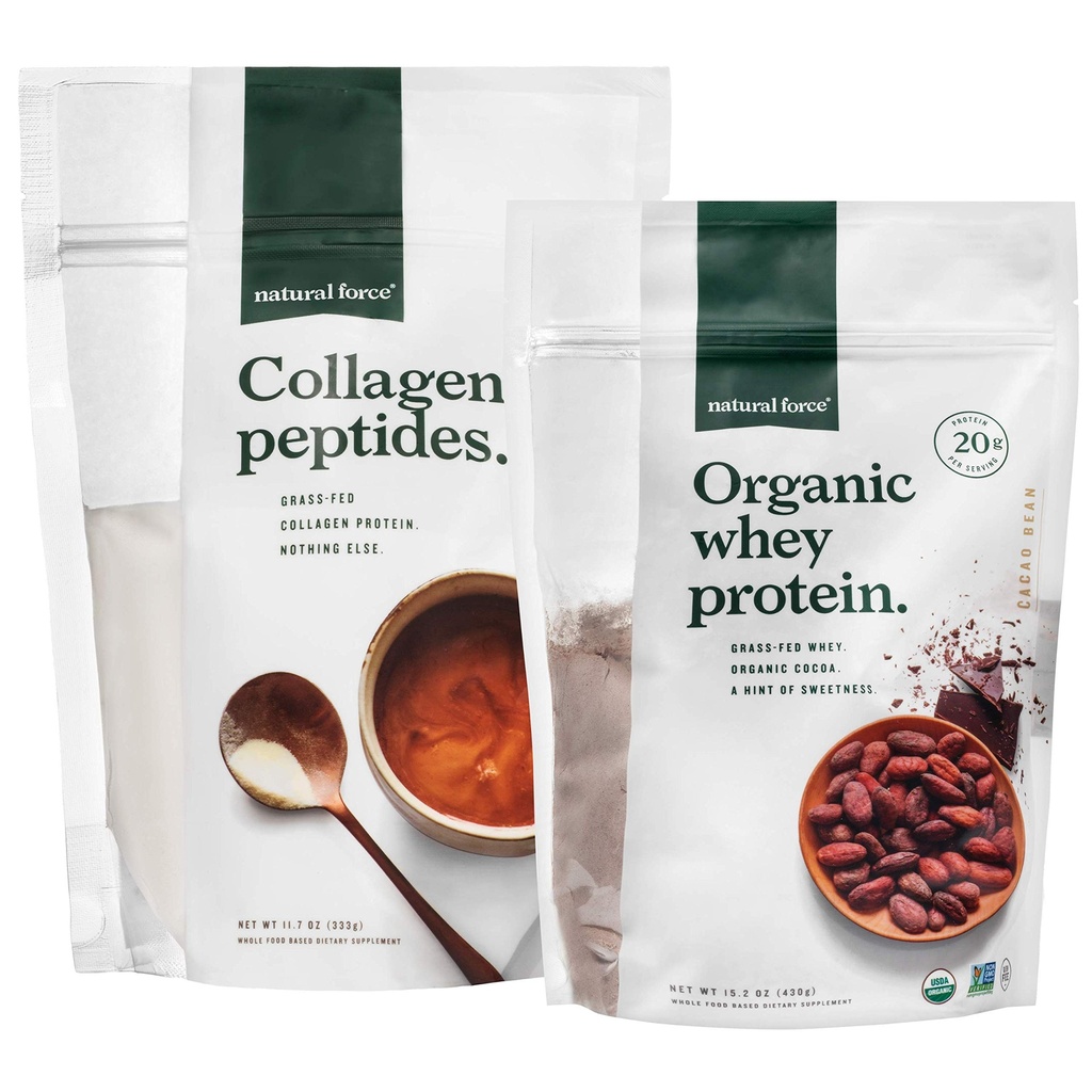 Φυσική δύναμη καθαρό, χόρτο Fed Collagen Peptides + σοκολάτα οργανική πρωτεΐνη Whey Bundle – οργανική, μη GMO πρωτεΐνη Whey & υδρολυμένη τύπου I και III Collagen – 15.2 τσάντα ουγγιά και 11.7 τσάντα ουγγιά