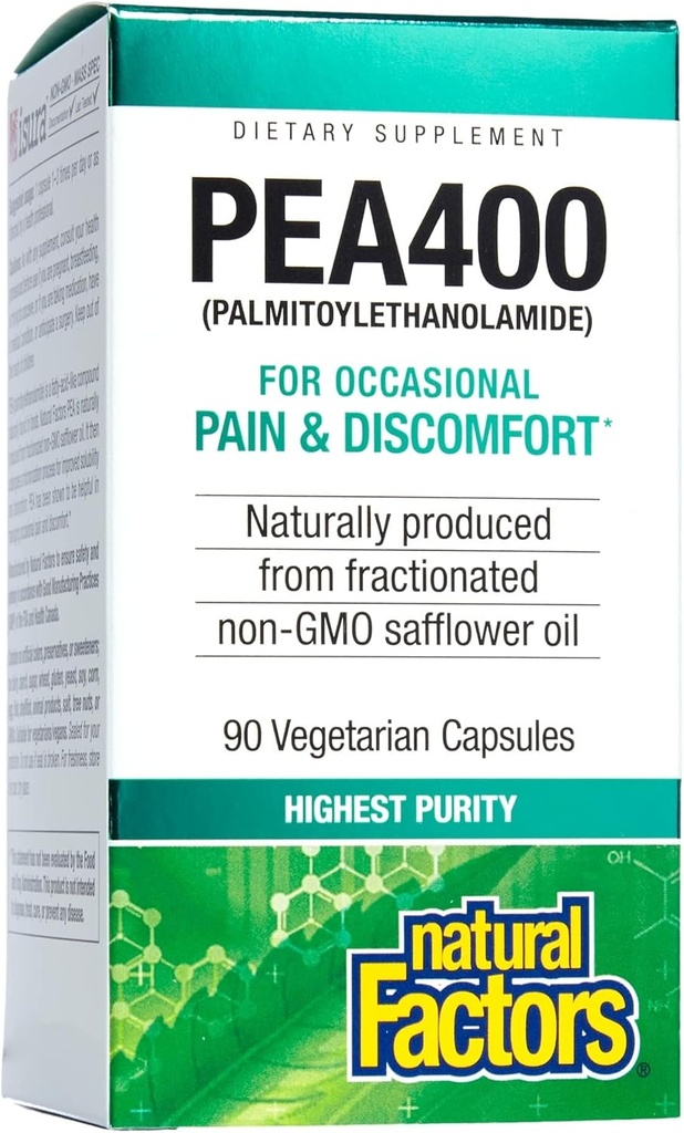 Φυσικοί Παράγοντες PEA400 - Pure Palmitoylethanolamide for Relief - Υποστηρίζει το Νευρικό Σύστημα & Περιστασιακά Δυσφορία - Μη ΓΤΟ - 90 Κάψουλες (90 Υπηρεσίες)