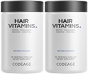 Codeage Hair Vitamins 10000 mcg Biotin, Keratin, Collagen, Vitamin A, B12, C, D3, E, Zinc, Turmeric, Probiotics, Enzymes, Inositol - Hair Care Support - Healthy Hair Supplement Pills - 2 Pack