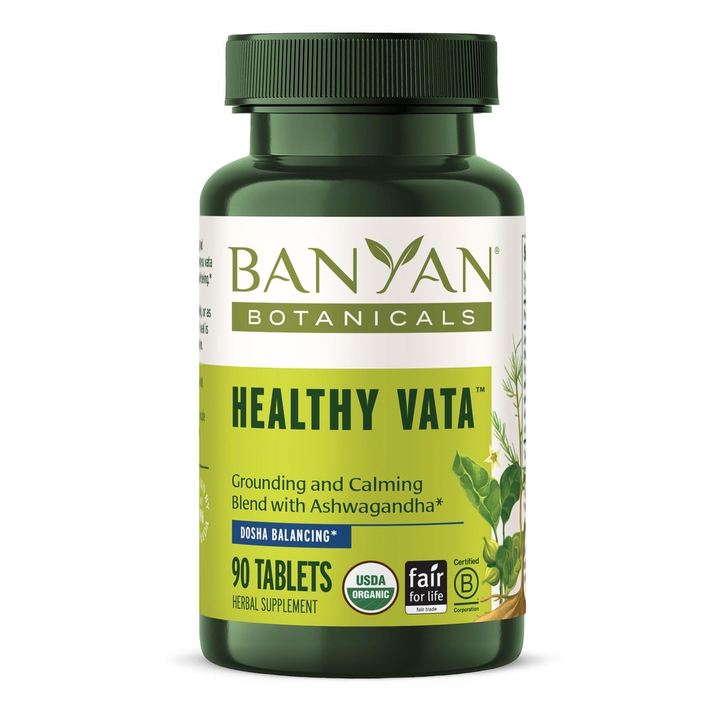Banyan Botanicals Organic Healthy Vata –Grounding & Stability Supplement–with Ashwagandha, Shatavari & Mucuna–Natural Support for Restful Sleep, Dryness & Scattered Thoughts-90 Tablets-USDA Organic