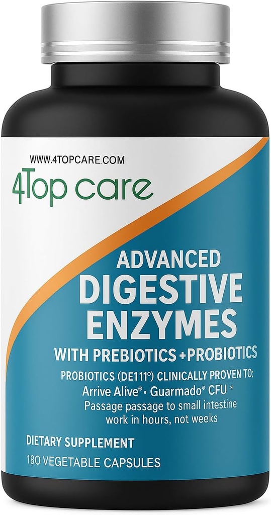 H4U Digestive Enzymes: Ultimate Health Solution with Probiotics, Prebiotics, and Enzymes for Both Women and Men. Αυτό το συμπλήρωμα φυτικών ενζύμων περιέχει 180 κάψουλες.