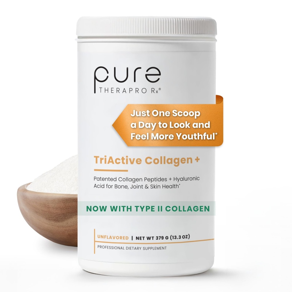 Pure Therapro Rx TriActive Collagen Plus, σκόνη κολλαγόνου για τα μαλλιά, το δέρμα, τα νύχια, τα οστά & αρθρώσεις, υδρολυμένο κολλαγόνο σκόνη w / Patented Peptides, Άγευστη πολυ κολλαγόνο σκόνη πρωτεΐνης, 30 Σερβιέτες
