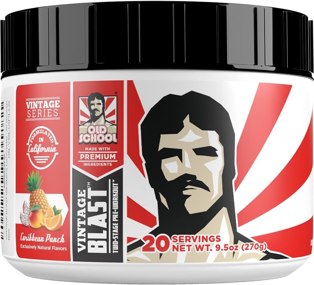 Old School Labs Ultimate 2 Stage Pre Workout for Explosive Energy, Massive Pumps & Focus - Preworkout for Men & Women - Φυσική προετοιμασία σε σκόνη με Αμινοξέα, 250mg καφεΐνη, Καραϊβική Punch