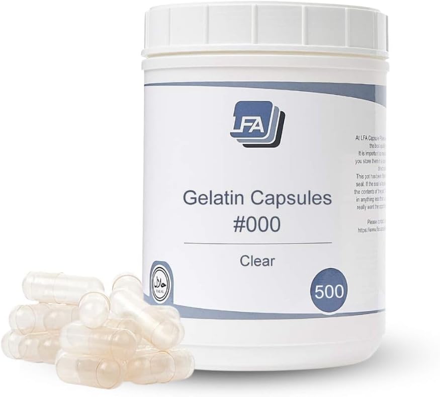 Size 000 Empty Capsules - 500 Count Gelatin Capsules Empty - 000 Joined Fillable Capsule - Pill Capsules Empty for Pill Filler Tray - Certified Halal Beef Gel Caps
