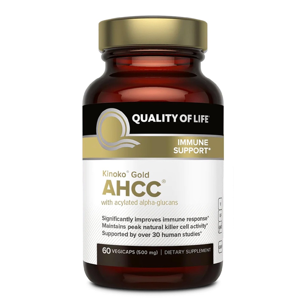 Quality of Life Premium Kinoko Gold AHCC Supplement, 500 mg ανά καψάκιο, Υποστηρίζει την Ανοσολογική Υγεία, τη λειτουργία του ήπατος, Διατηρεί φυσική δραστηριότητα και ενισχύει την παραγωγή κυτοκίνης, 60 κάψουλες Veg