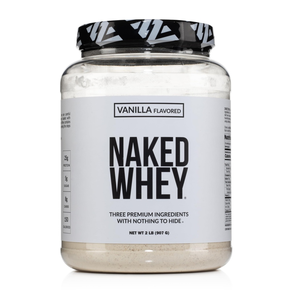 NAKED Whey Vanilla Protein Powder - Only 3 Ingredients - Grass Fed Whey Protein Powder, Vanilla Flavor, and Organic Coconut Sugar, NSF Certified, No GMO, No Soy, and Gluten Free - 24 Servings