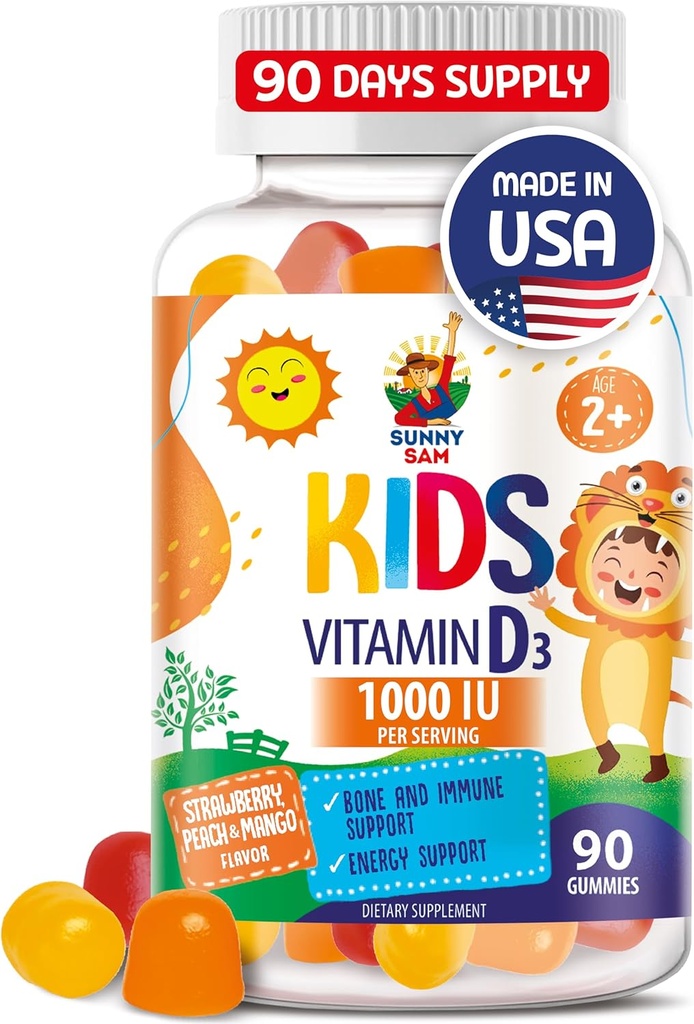 SUNNY SAM Βιταμίνη D3 Gummies 1000 IU για Παιδιά & Ενήλικες - Μασουλάκια Ανοσοποιητικής Υποστήριξης με Φυσική Γεύση - Χορτοφαγική, Ζελατίνη-ελεύθερο Ανοσοποιητική Υποστήριξη Βιταμίνες για Παιδιά