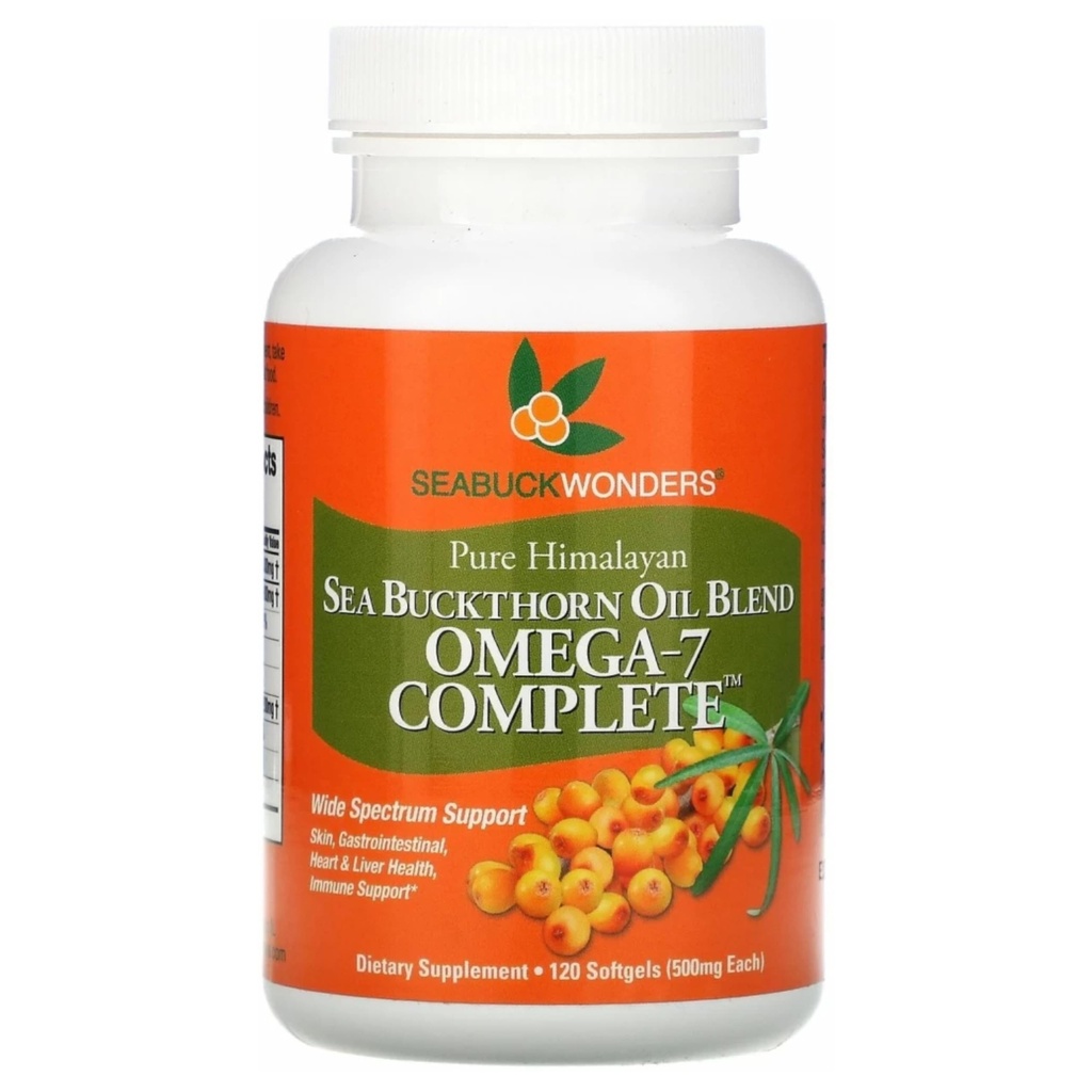 SEABUCKWONDERS Organic Sea Buckthorn Oil Omega-7 Complete, 120 Softgels, 60 Day Supply, with Omega 3, 6 & 9, Supports Hair, Skin & Nails, 100% Pure with Zero Filler Oil